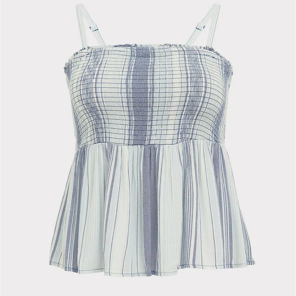Torrid Blue Striped Gauze Smocked Cami Blue Top Women's Plus Size 1 1X H12385 - Picture 11 of 11
